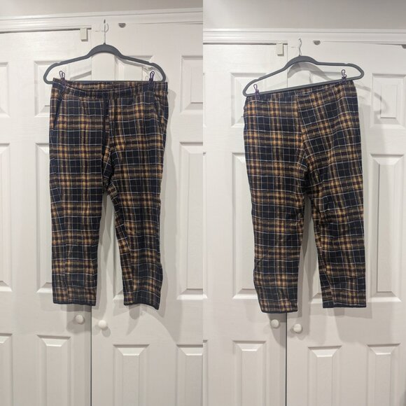 Yellow Navy Plaid work pants leggings Zara size Large - Picture 1 of 3
